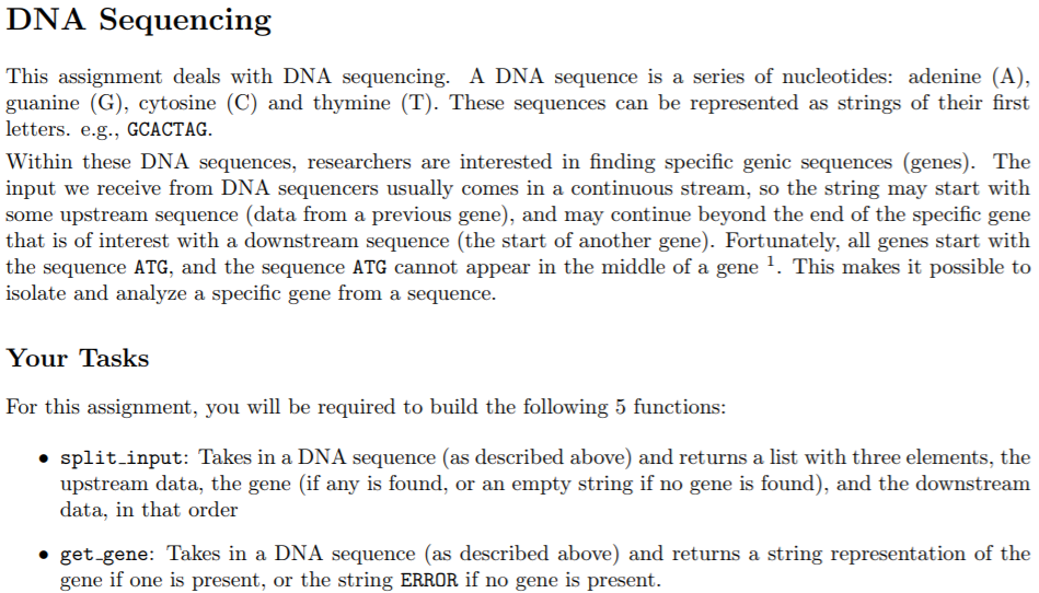 Solved DNA Sequencing This assignment deals with DNA | Chegg.com