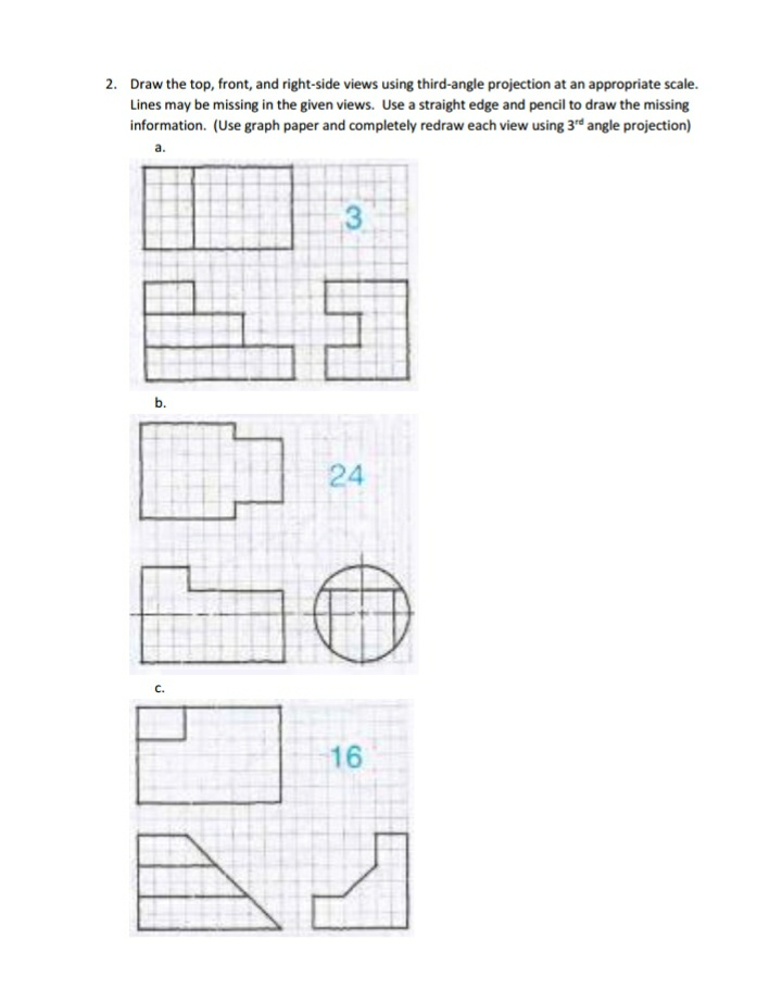 Draw the top, front, and right-side views using | Chegg.com