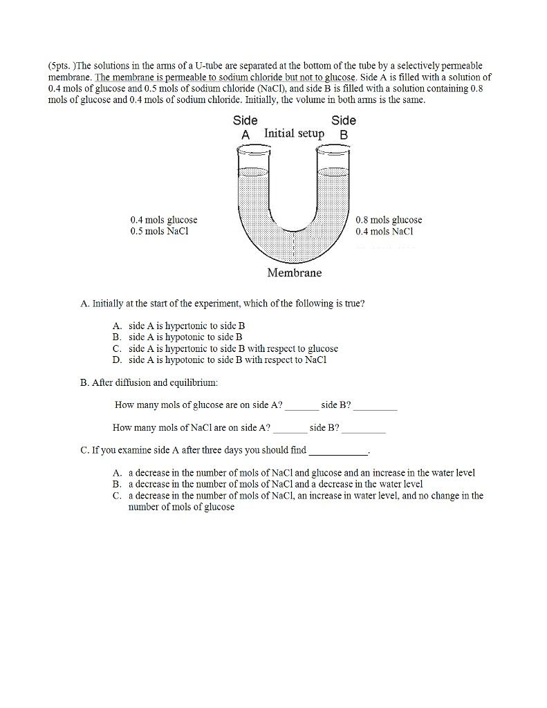 solved-the-solutions-in-the-arms-of-a-u-tube-are-separated-chegg