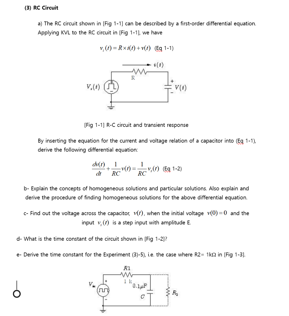 Solved (3) RC Circuit a) The RC circuit shown in [Fig 1-1] | Chegg.com