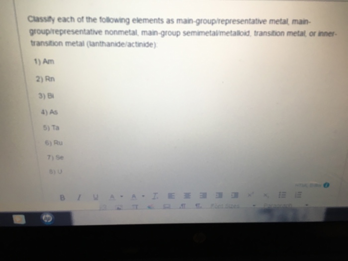 Solved Classify each of the following elements as | Chegg.com