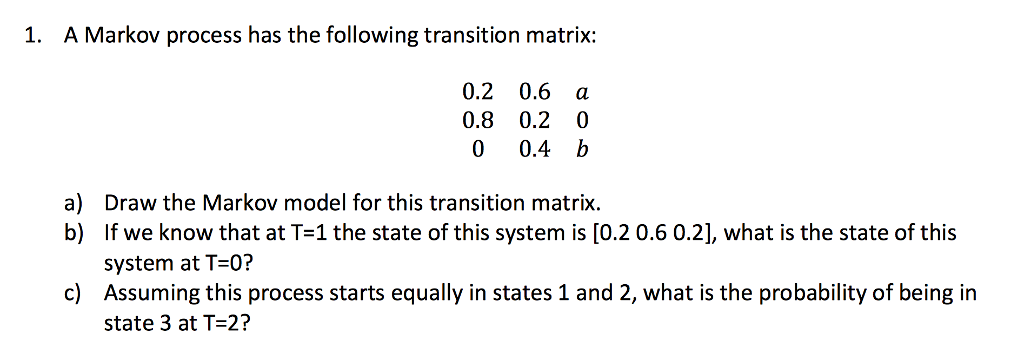 Solved A Markov Process Has The Following Transition | Chegg.com