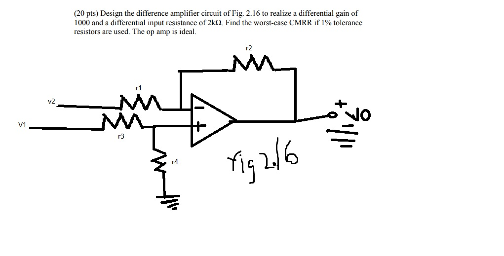 Solved (20 pts) Design the difference amplifier circuit of