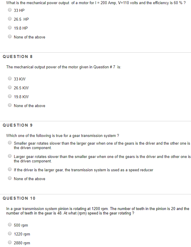 Solved What is the mechanical power output of a motor for