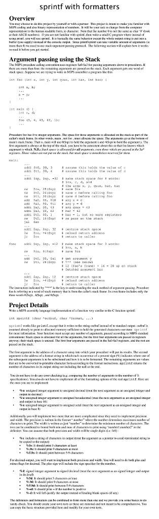 Solved sprintf with formatters Overview familiar with | Chegg.com