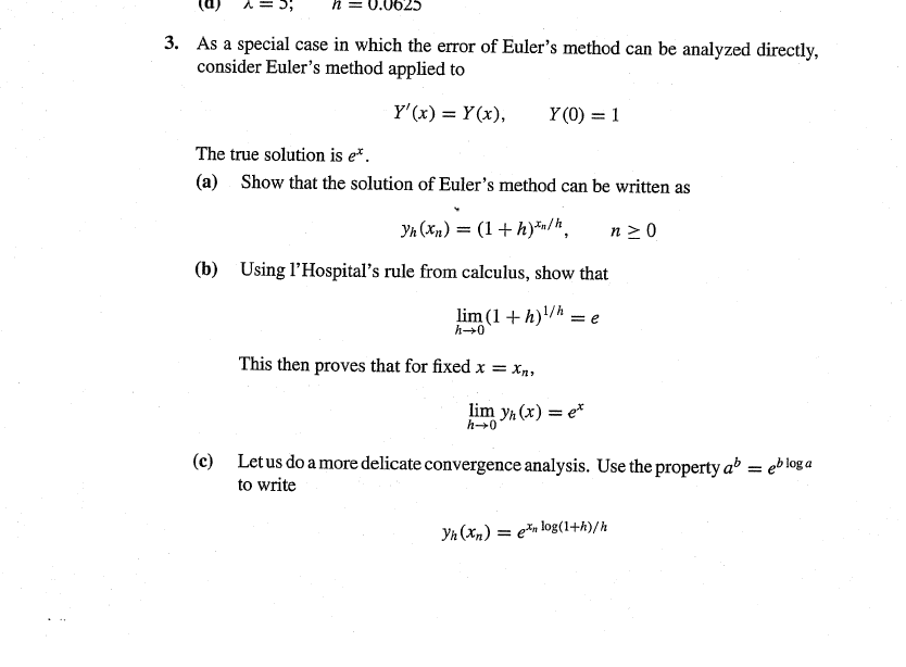 Solved As a special case in which the error of Euler's | Chegg.com