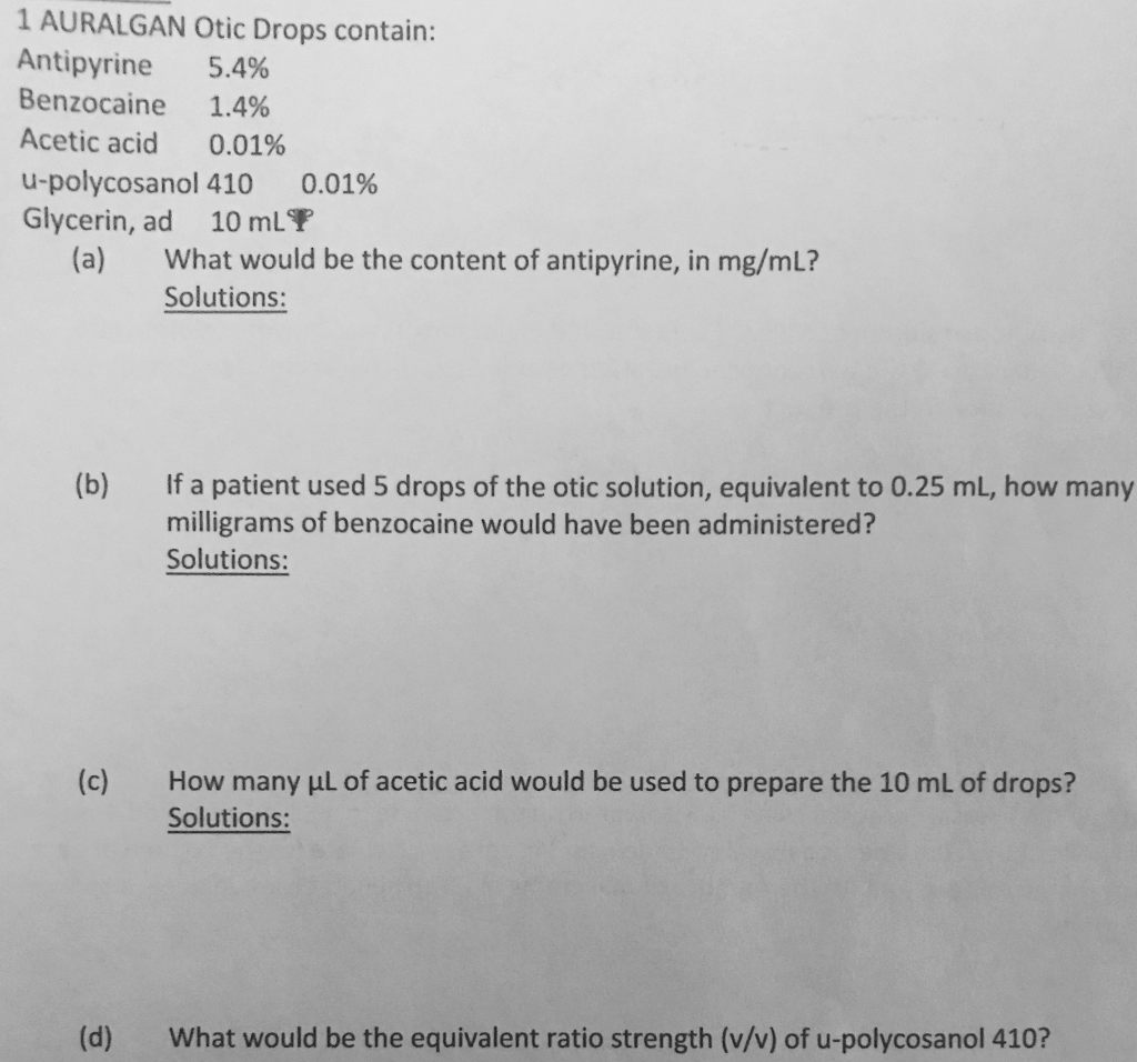 Solved AURALGAN Otic Drops contain Antipyrine 5.4