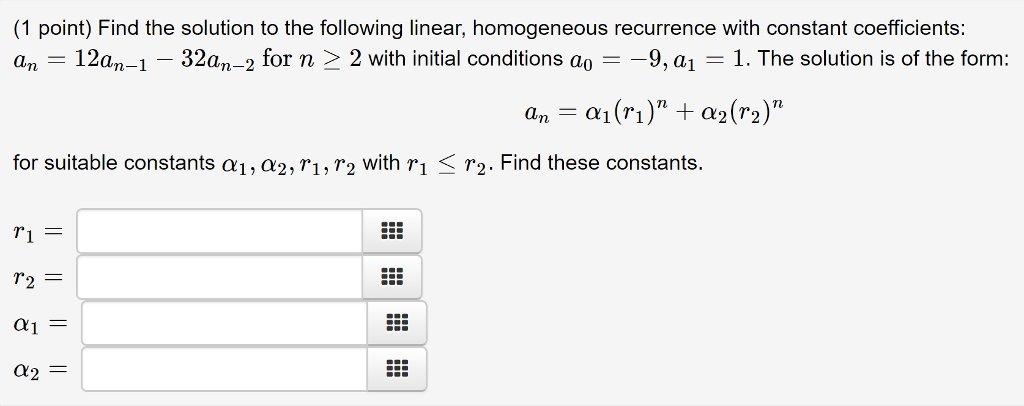 Solved (1 point) Find the solution to the following Ihcc | Chegg.com