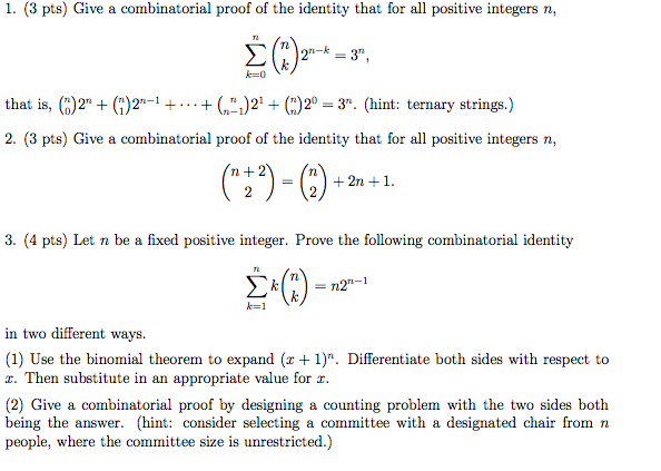 Solved 1. (3 Pts) Give A Combinatorial Proof Of The Identity | Chegg.com