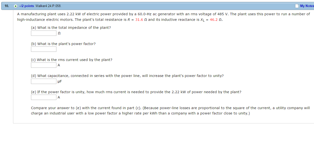 Solved A Manufacturing Plant Uses 2 22 KW Of Electric Power Chegg