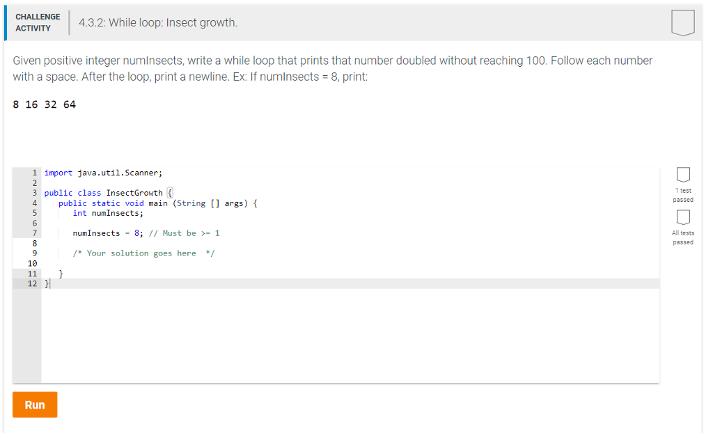 Solved CHALLENGE ACTIVITY wile loop nsect growth Given | Chegg.com