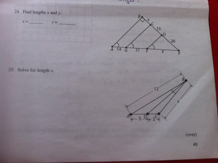 Solved 24. Find lengths x and y. x= y= 25. Solve for length | Chegg.com