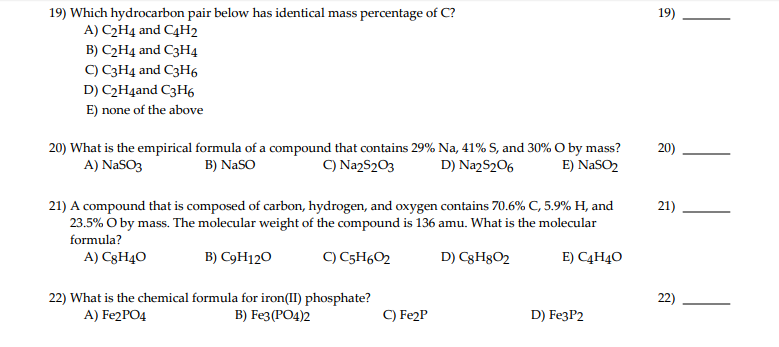 Solved 19 Which hydrocarbon pair below has identical mass Chegg