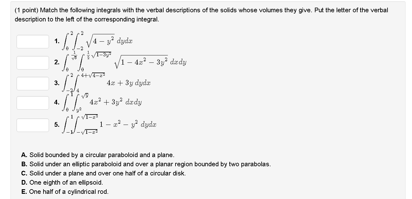 solved-match-the-following-integrals-with-the-verbal-chegg