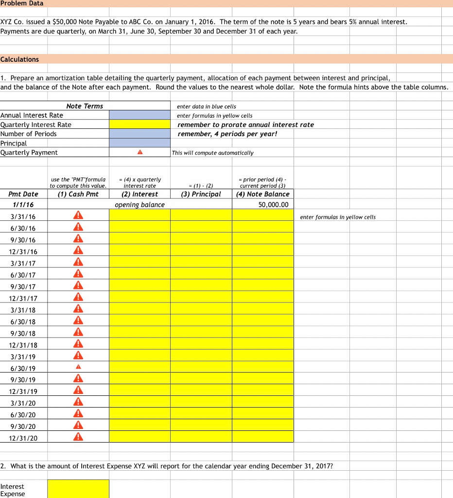 Solved Problem Data XYZ Co Issued A 50 000 Note Payable To Chegg