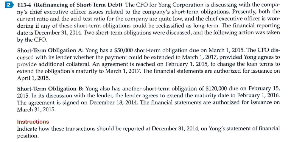 Solved The CFO for Yong Corporation is discussing with the | Chegg.com