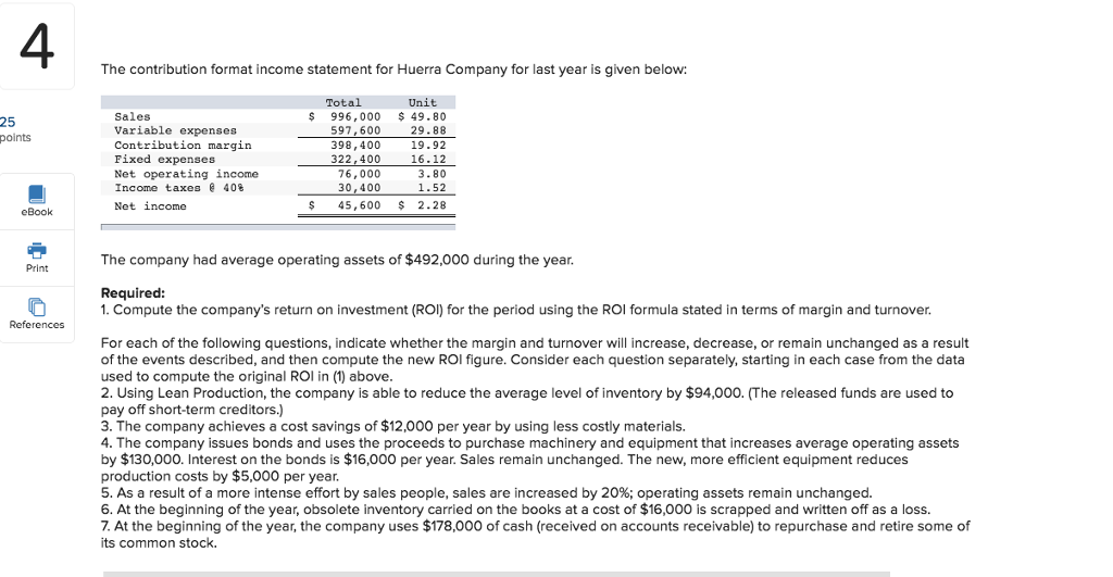 Solved he contribution format income statement for Huerra | Chegg.com