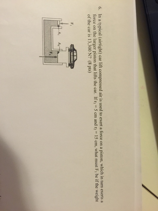 Solved In a typical (airtight) car lift compressed air is | Chegg.com