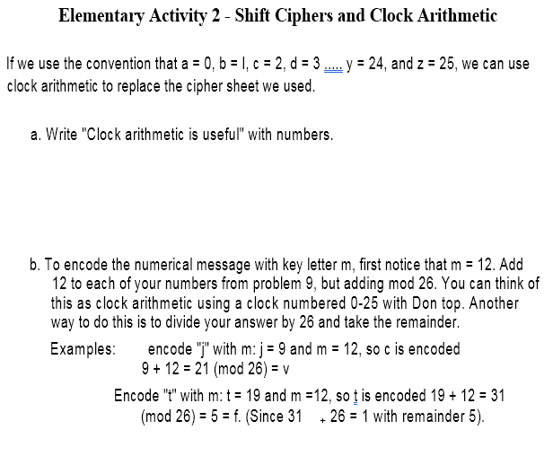 Solved Elementary Activity 2 Shift Ciphers and Clock