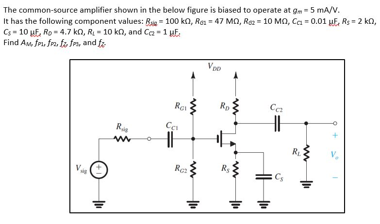Solved The common-source amplifier shown in the below figure | Chegg.com