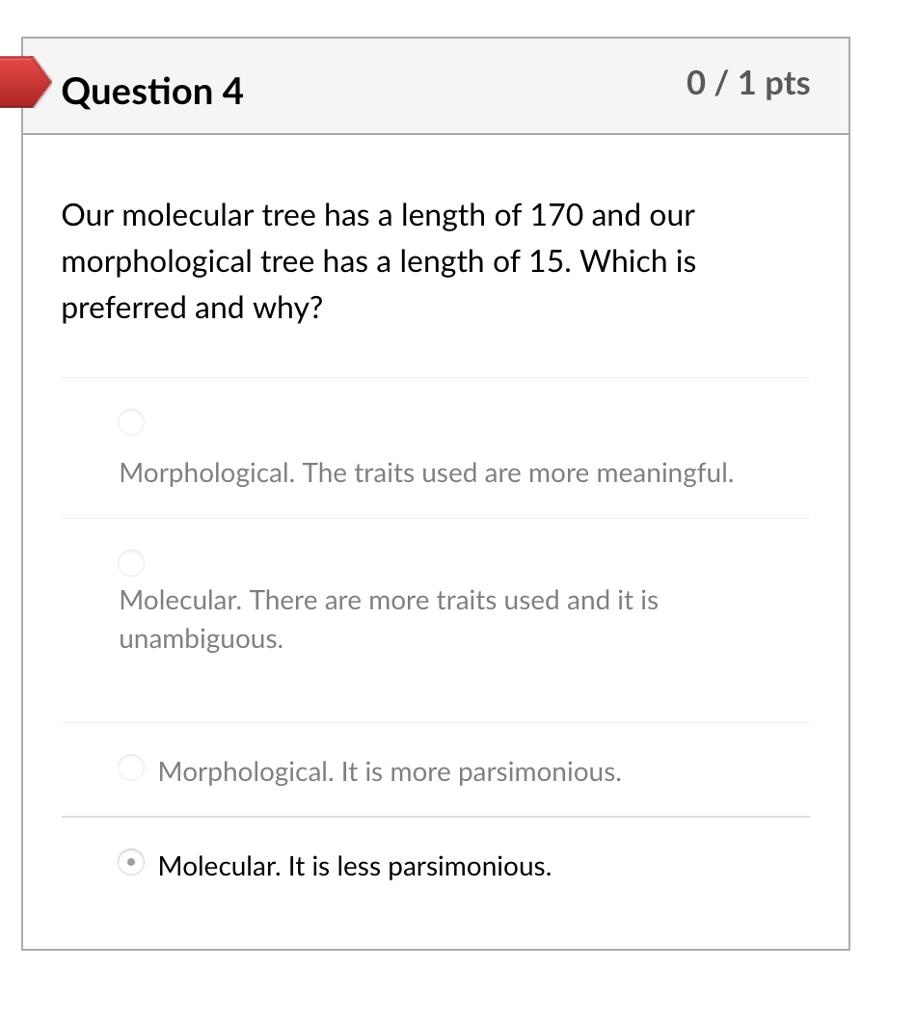 Solved Question4 0/1 pts Our molecular tree has a length of | Chegg.com