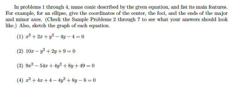 Solved In problems 1 through 4, name conic described by the | Chegg.com