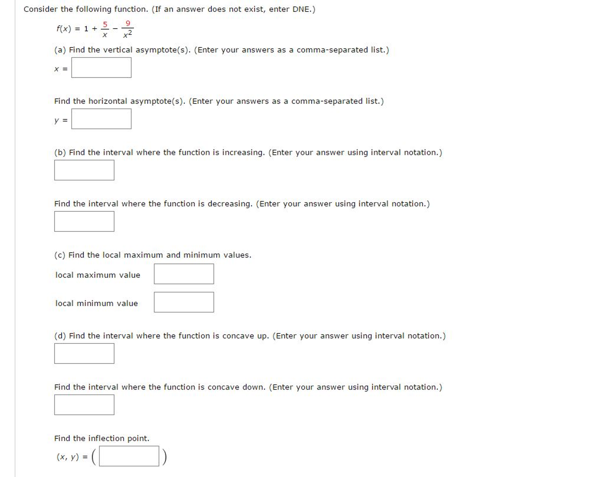 Solved Consider the following function. (If an answer does | Chegg.com