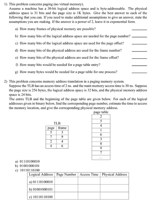 Solved This problem concerns paging (no virtual memory). | Chegg.com