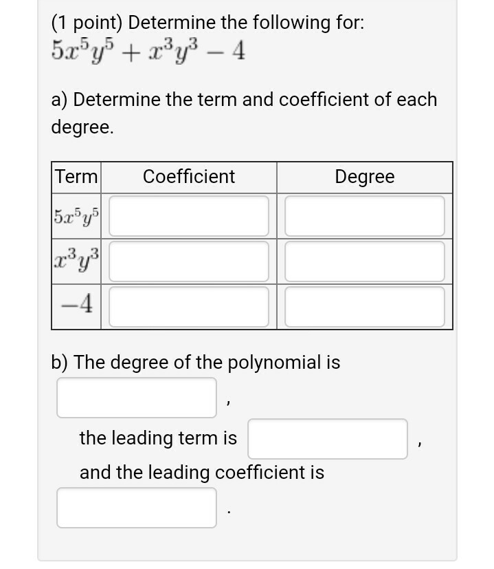 Solved (1 point) Determine the following for: a) Determine | Chegg.com