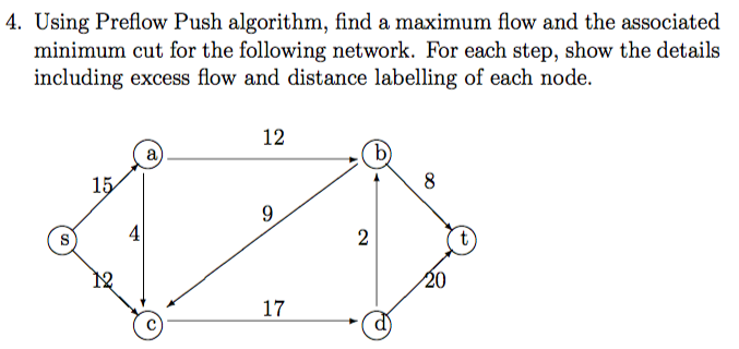 4. Using Preflow Push algorithm, find a maximum flow | Chegg.com
