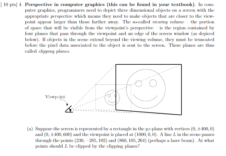 10 pts] 4. Perspective in computer graphics (this can | Chegg.com