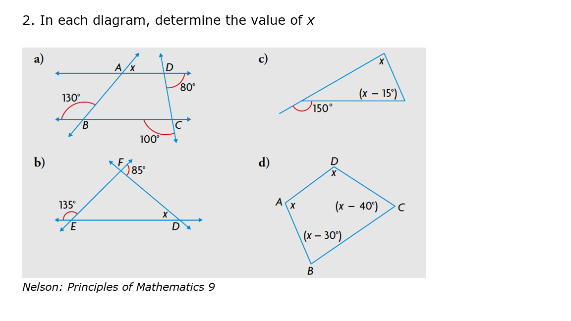 Solved In Each Diagram Determine The Value Of X 1623