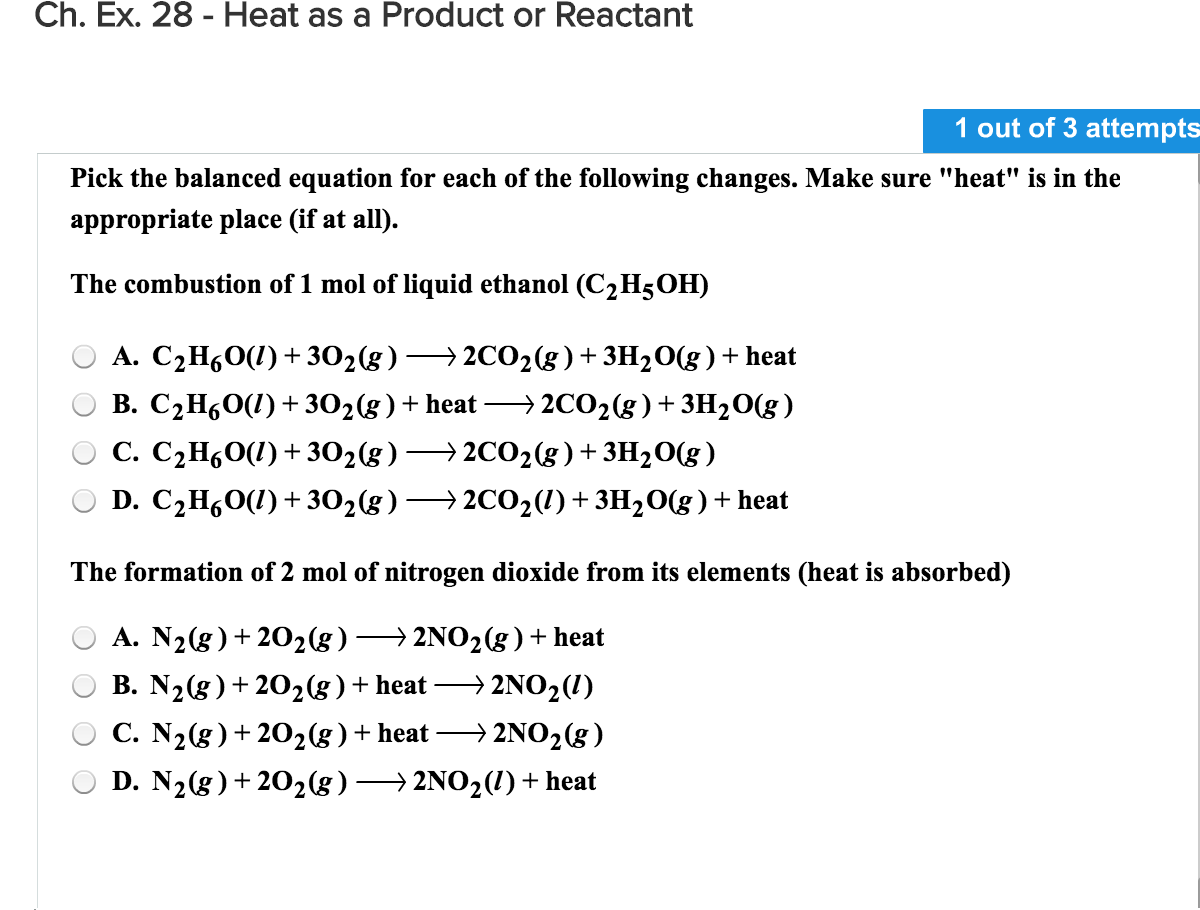 Solved Pick the balanced equation for each of the following
