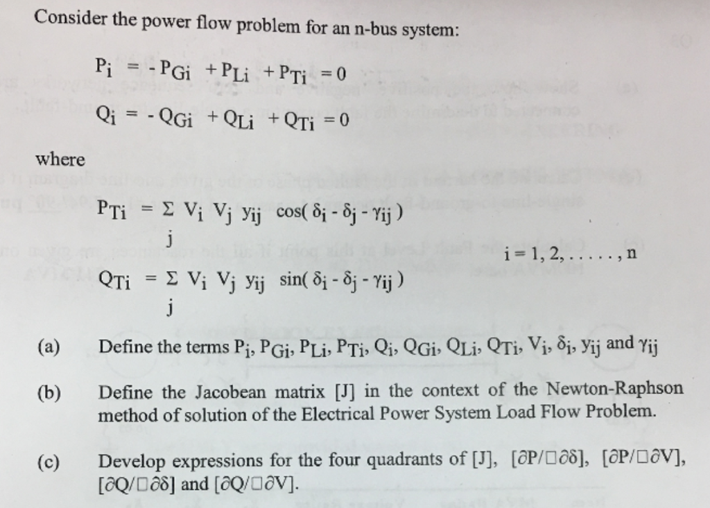 Solved Consider The Power Flow Problem For An N Bus System 6286