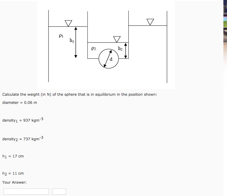 Solved Calculate the weight (in N) of the sphere that is in