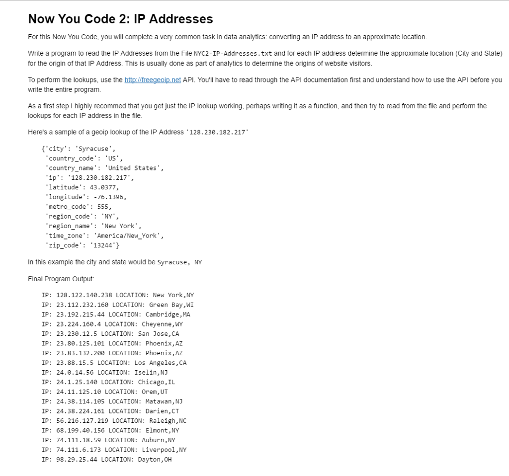 address detail through python code ~ computer... Solved For this Now You Code, you will complete a very | Chegg.com