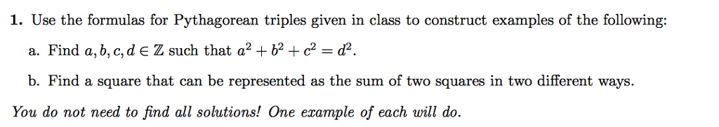 Solved Use the formulas for Pythagorean triples given in | Chegg.com