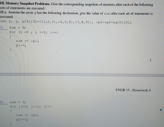 Solved III. Memory Snapshot Problems. Give the corresponding | Chegg.com
