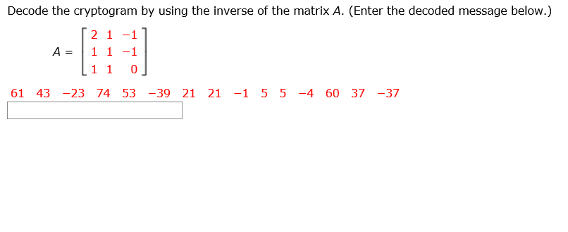 Solved Decode the cryptogram by using the inverse of the | Chegg.com