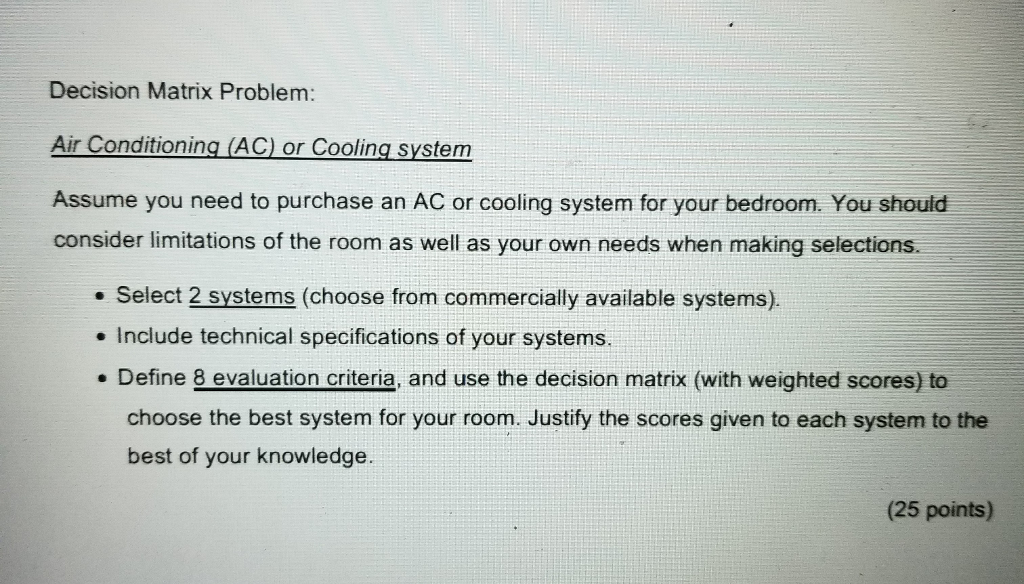 Decision Matrix Problem Air Conditioning (AC) or