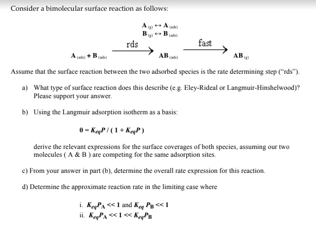 Consider A Bimolecular Surface Reaction As Follows | Chegg.com