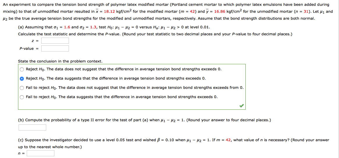 an experiment to compare the tension bond strength