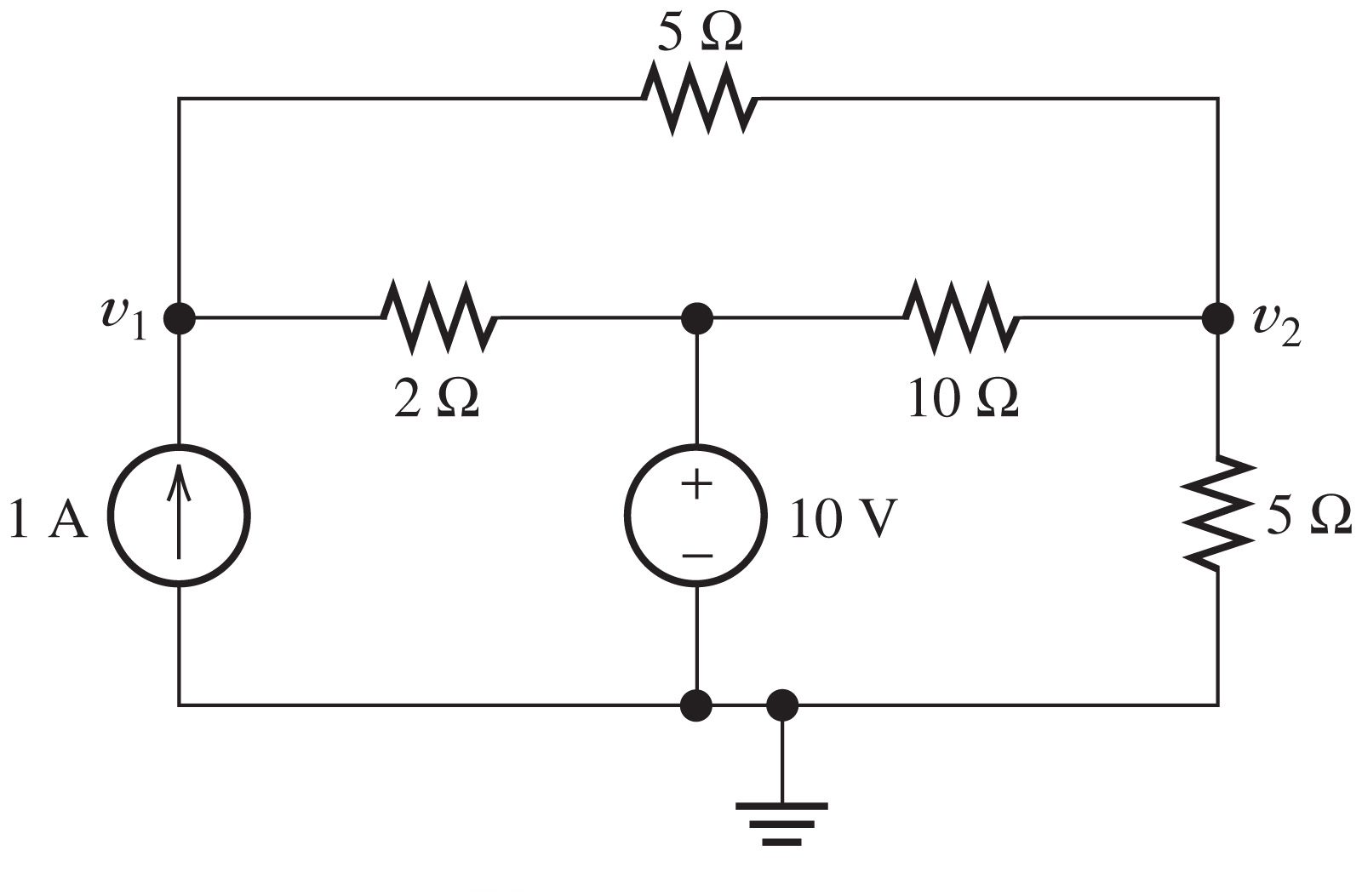 Solved Determine the node voltages, v1 and v2, for the | Chegg.com