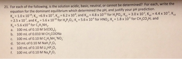 Solved For Each Of The Following, Is The Solution Acidic, | Chegg.com