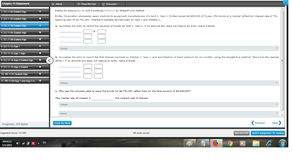 Solved Chapter 11 Homework eBook Show Me How Calulstor | Chegg.com