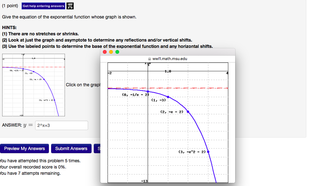 Solved Give the equation of the exponential function whose | Chegg.com