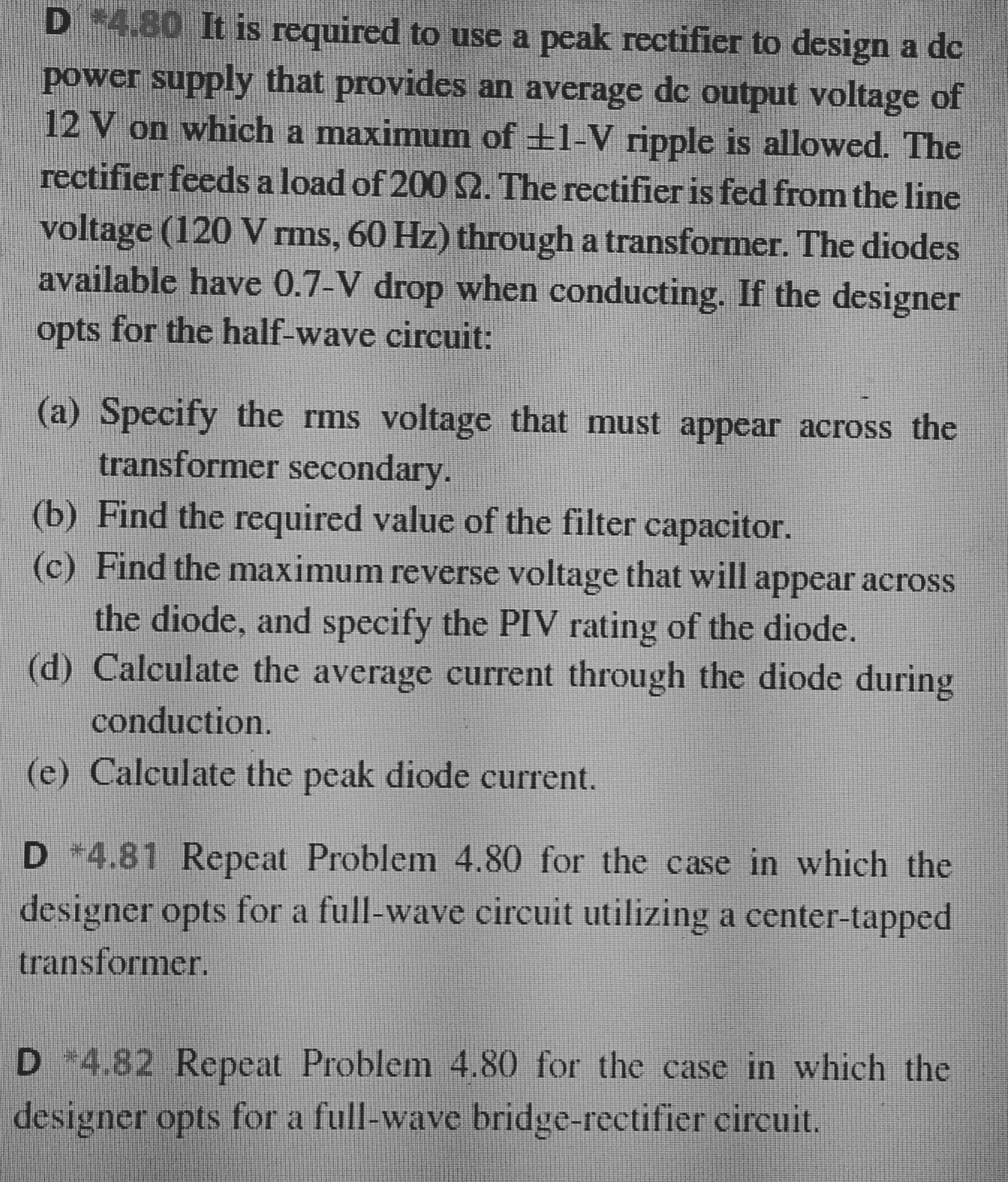Solved It is required to use a peak rectifier to design a dc | Chegg.com