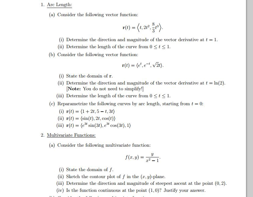 Solved Consider the following vector function: r (t) = | Chegg.com