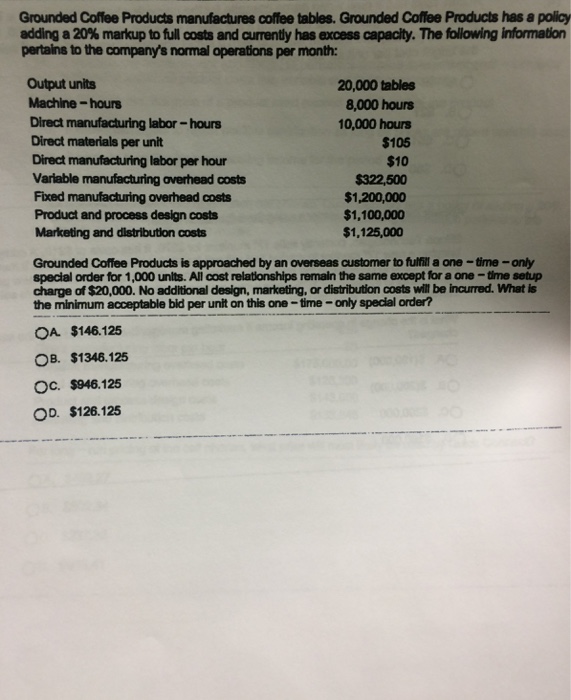 Solved Grounded Coffee Products manufactures coffee tables.