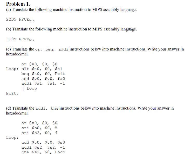 Problem 1. (a) Translate the following machine | Chegg.com